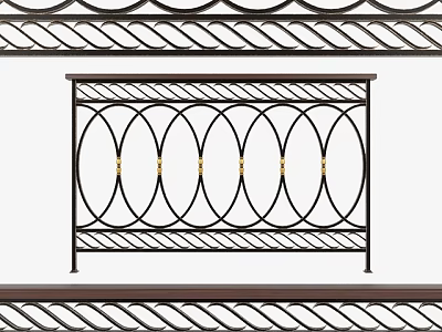 Ornate Iron Fence Design With Curved Circular Patterns And Gold Accents 3d model