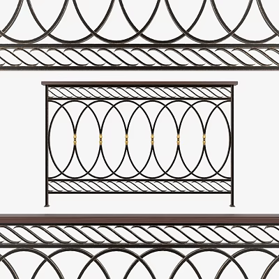 Ornate Iron Fence Design With Curved Circular Patterns And Gold Accents 3d model