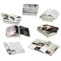 Open Books And Magazines With Variety Of Pages Featuring Photographs Text Stacked And Displayed