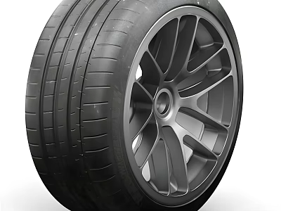 High Performance Car Tire With Sporty Black Alloy Wheel Rim And Tread Pattern 3d model