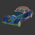 Classic Blue Convertible Car Featuring Vintage Chrome Grille Round Headlights On Black Reflective Surface