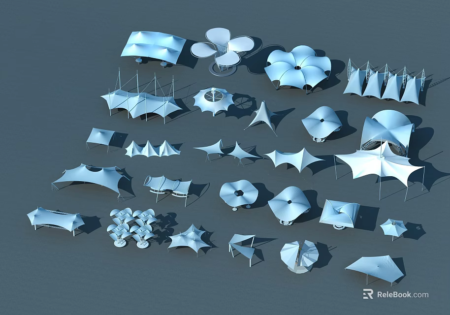 Various Tensile Membrane Structures with Different Architectural Shapes and Designs 3d model 
