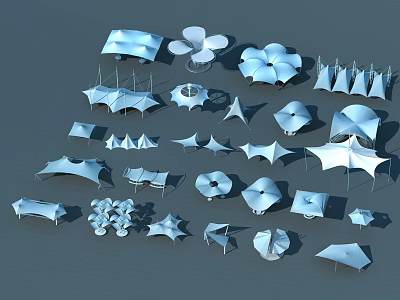 Various Tensile Membrane Structures with Different Architectural Shapes and Designs 3d model