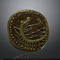 Golden Circular Traditional Sculpture Carving With Intricate Dragon Design And Decorative Dots