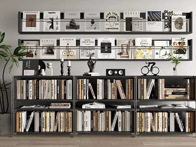 Stylish Bookcase Interior Design With Multi Tiered Shelves Books And Decorative Items 3d model