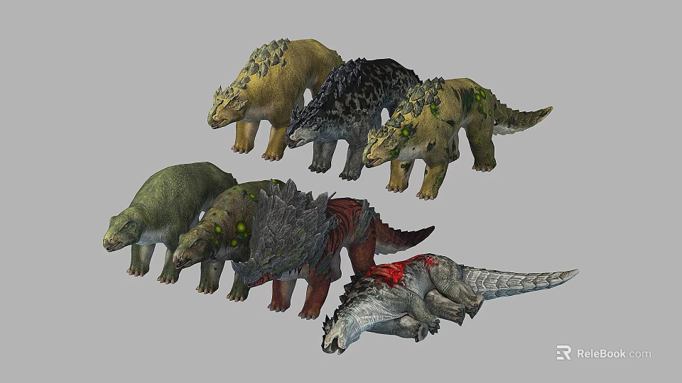 Various Colored Dinosaur Models With Detailed Textures And Different Poses 3d model 