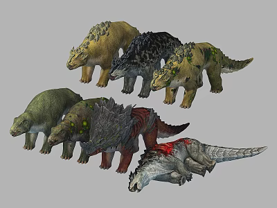 Various Colored Dinosaur Models With Detailed Textures And Different Poses 3d model