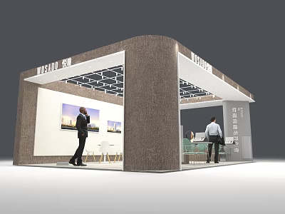 Modern Exhibition Booth Structure With People And Display Items Inside 3d model