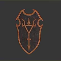Medieval Dark Metal Shield With Bronze Edges Trident Symbol And Riveted Design