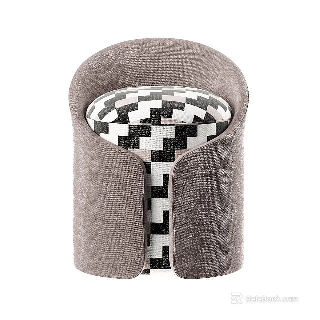Modern Gray Ottoman With Black And White Checkered Seat And Soft Fabric Upholstery 3d model 