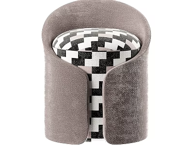 Modern Gray Ottoman With Black And White Checkered Seat And Soft Fabric Upholstery 3d model