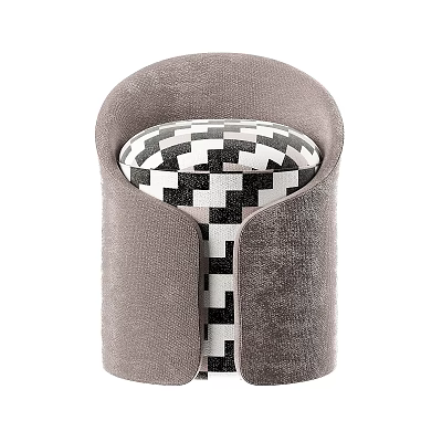Modern Gray Ottoman With Black And White Checkered Seat And Soft Fabric Upholstery 3d model