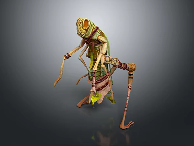 Mythical Character And Fantasy Creature With Green Yellow Appearance Slender Limbs And Decorative Elements 3d model