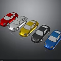 Five Colorful Toy Cars in Red White Yellow Gray and Blue Lined Up
