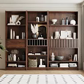 Elegant Wooden Bookcase With Multiple Shelves Decorative Items Books And Storage