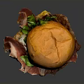Juicy Burger With Golden Brioche Bun Crispy Bacon And Fresh Green Herbs On Black Background