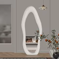 Unique Shaped White Mirror in Modern Living Room with Sofa Cushion Hanging Lamp and Plant