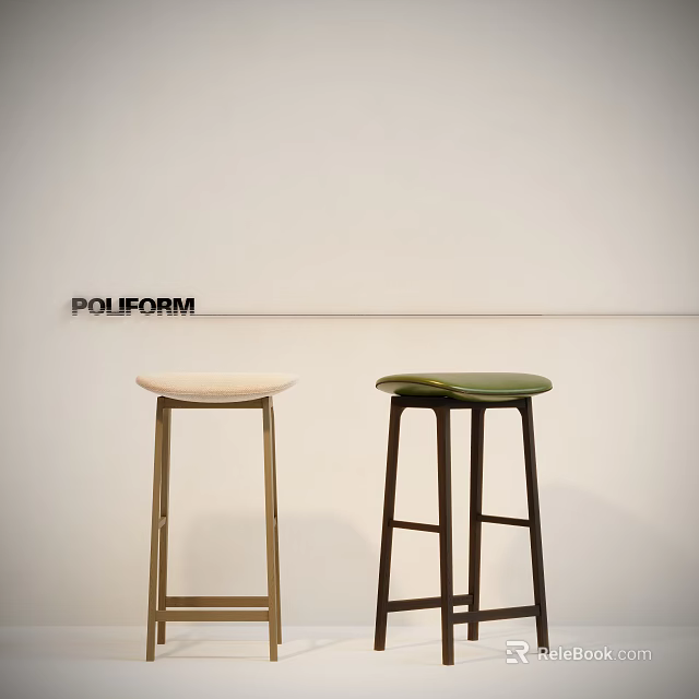 POLIFORM Modern Bar Stools With Light And Green Seats And Contrasting Legs Design 3d model 