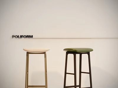 POLIFORM Modern Bar Stools With Light And Green Seats And Contrasting Legs Design 3d model