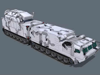 White Camouflage Tracked Armored Vehicle With Multiple Wheels And Equipment 3d model