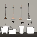 Modern Wall Mounted Mops And White Sanitary Ware Storage Solutions 3d model