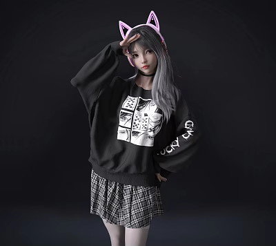 Modern women wearing headphones for girls 3d model Modern women wearing headphones for girls 3d model