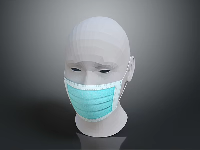 White Mannequin Head Wearing Light Blue Surgical Mask On Dark Background 3d model