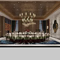 Elegant Private Dining Room With Circular Ceiling Red Wall Green Decor And Round Table 3d model