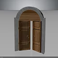 Architectural Arched Entrance Featuring Wooden Doors Stone Frame And Carved Details With Metal Handles