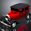 Vintage Red Car With Black Roof Classic Body Design On Reflective Surface