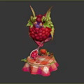 Raspberry Character With Biological Elements Such As Green Leaves Yellow Antennae And Checkered Base