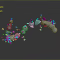 Gray Wooden Stone Objects Floating With Pink Blue Glowing Parts Fragments And Reflections