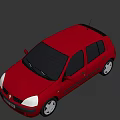 3D Rendered Red Four Door Hatchback Car With Silver Wheels And Dark Background