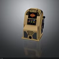 Yellow Slot Machine Electronic Gaming Appliance With Jackpot Logo Control Panel And Lever