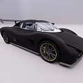 Black Sports Car With Sleek Aerodynamic Design Rear Spoiler Black Wheels And Yellow Calipers