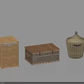 Handwoven Storage Containers Including Square Box Rectangular Chest And Round Basket 3d model