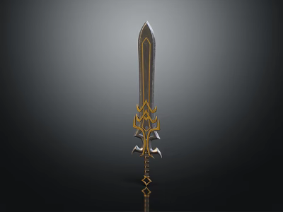 Ornate Medieval Sword Featuring Intricate Golden Engravings And Decorative Blade Design 3d model