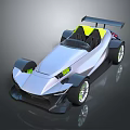 Sleek Silver Open Top Race Car With Yellow Seats And Green Wheels
