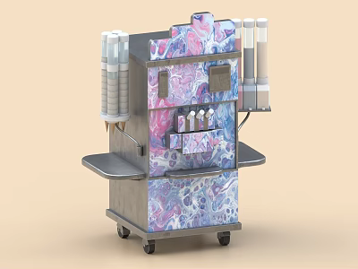 Colorful Patterned Mobile Kitchen Appliance With Storage Trays And Control Panel Design 3d model