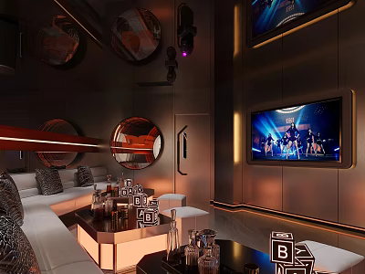 Luxury KTV Interior Design With Modern Sofa Seating Large TV Screen And Lighting Effects 3d model