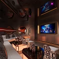 Luxury KTV Interior Design With Modern Sofa Seating Large TV Screen And Lighting Effects