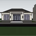 Detached Villa With Black Roof Cream Exterior Large Windows Green Lawn And Paved Driveway