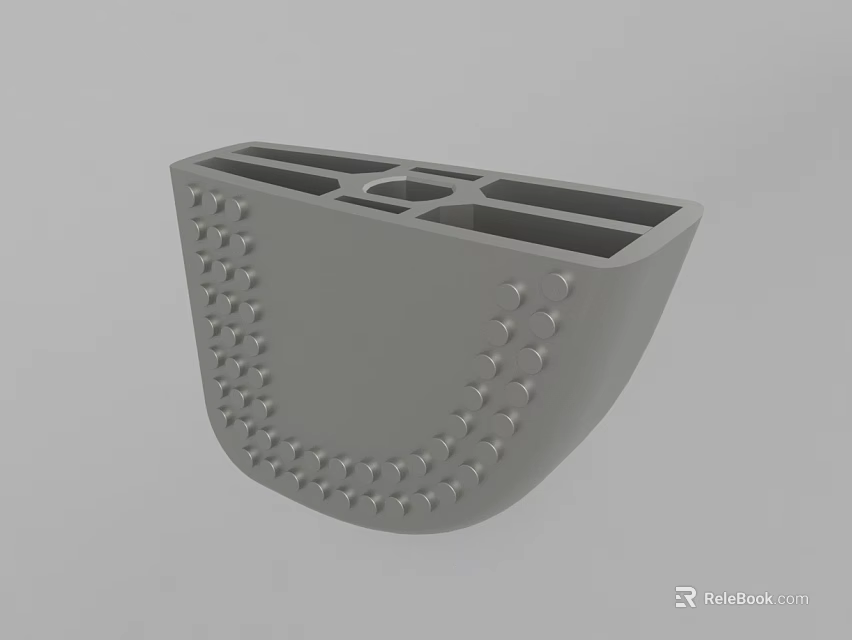 Gray Plastic U Shaped Connector Part With Small Holes On Surface And Square Hollow Center 3d model 