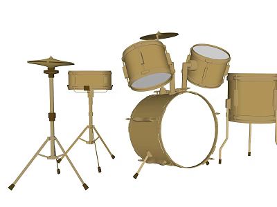 Beige Colored Drum Set with Multiple Drums Cymbals and Metal Stands 3d model