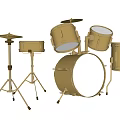 Beige Colored Drum Set with Multiple Drums Cymbals and Metal Stands
