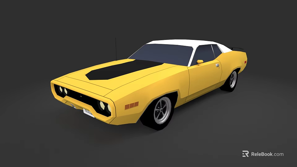Vintage Yellow Two Door Classic Car With White Roof And Black Hood Stripe 3d model 