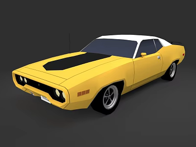 Vintage Yellow Two Door Classic Car With White Roof And Black Hood Stripe 3d model