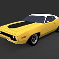 Vintage Yellow Two Door Classic Car With White Roof And Black Hood Stripe