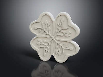 White Four Leaf Clover Shaped Decorative Object With Carved Leaves And Vines 3d model