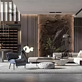 Modern Duplex Living Room Interior With Feature Wall Sofa Area Rug And Floor Lamp